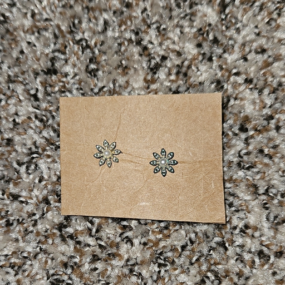 Floral Stud Earrings with Gem Accents